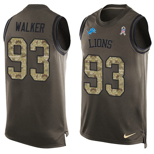 Men's Limited Tyrunn Walker Nike Jersey Green - #93 Salute to Service Tank Top NFL Detroit Lions